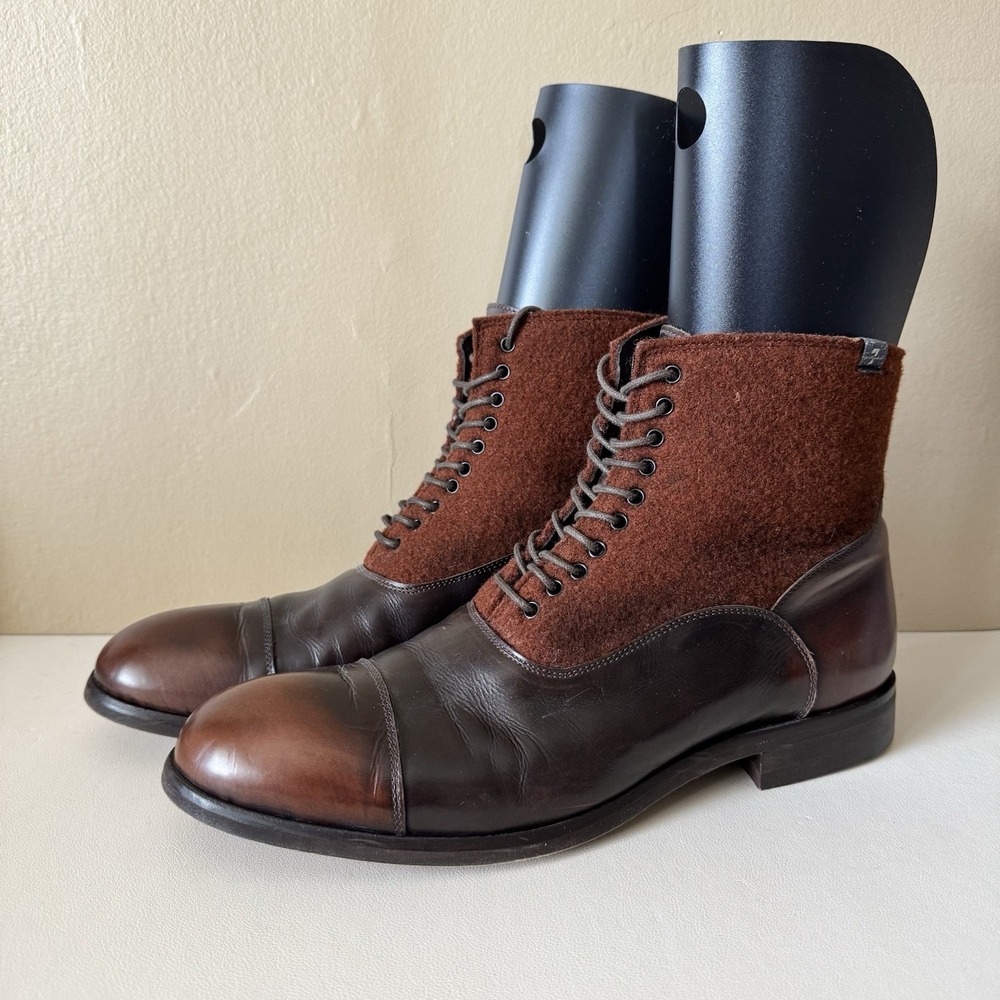 7 For All Mankind Men's Brown Leather‎ Boots Sz 9.5 Made In Italy Quiet Luxury